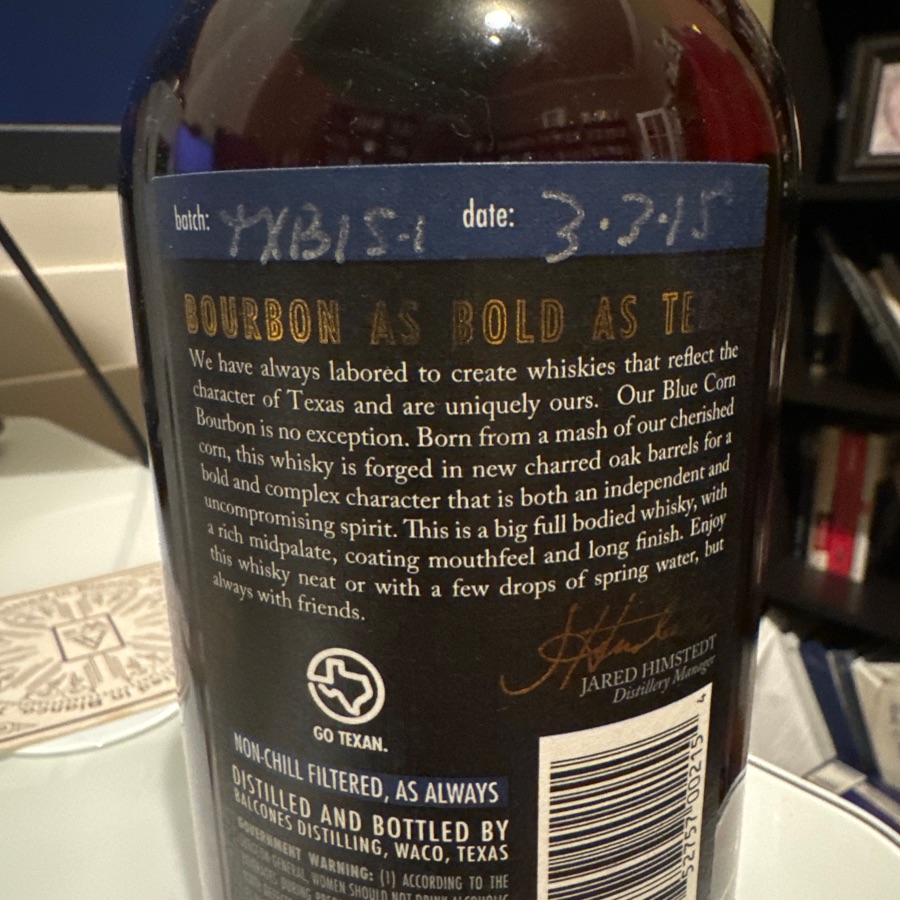 Balconed Blue Corn Bourbon Whiskey - TXBL15-1 - 3/3/15