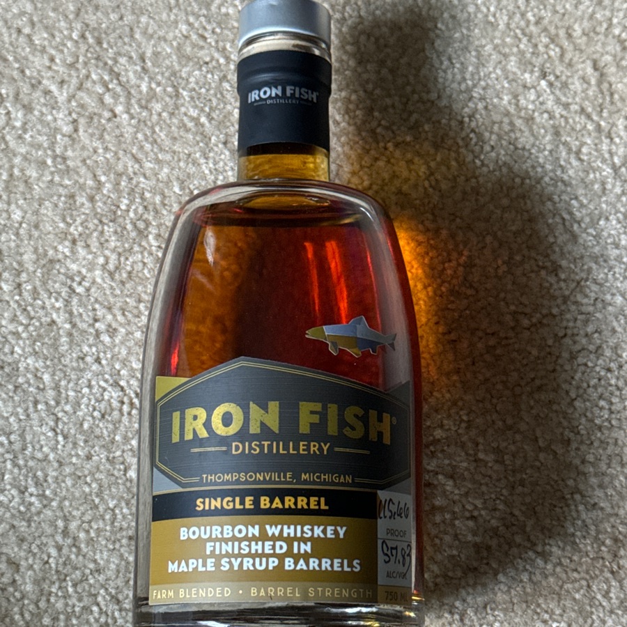 Iron Fish Distillery Single Barrel Bourbon Finished in Maple Syrup Barrels