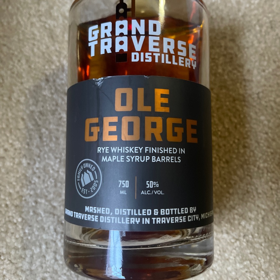 Grand Traverse Distillery Ole George Rye Whiskey finished in Maple Syrup Barrels