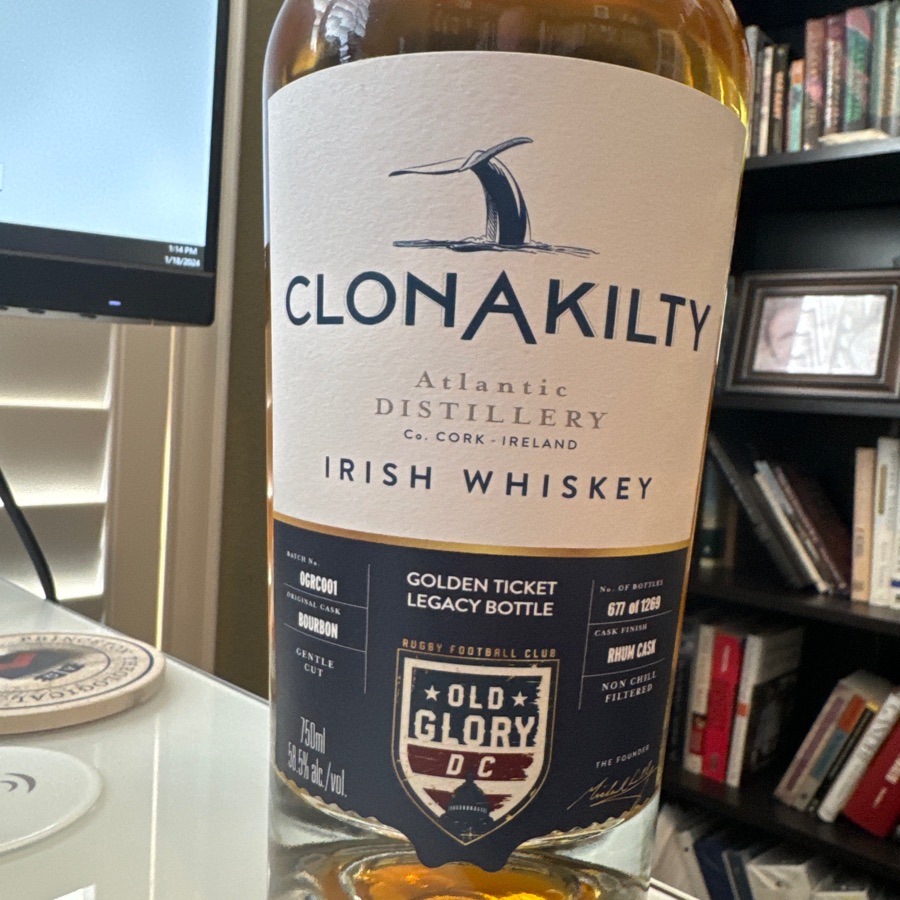 Clonakilty Old Glory DC Bourbon Cask Rhum Finish Golden Ticket Legacy Bottle