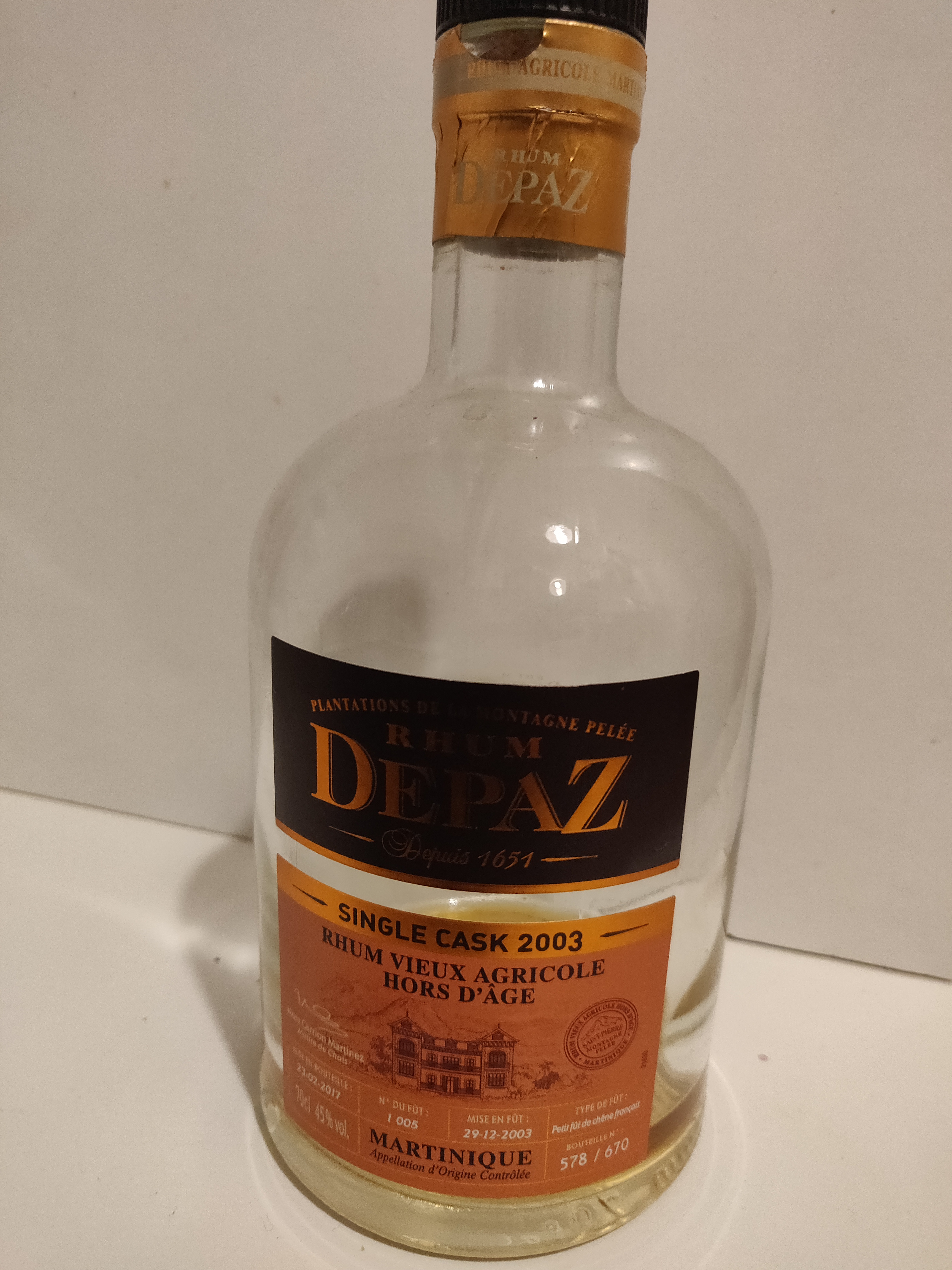 Depaz Single Cask 2003 Hors d'Age