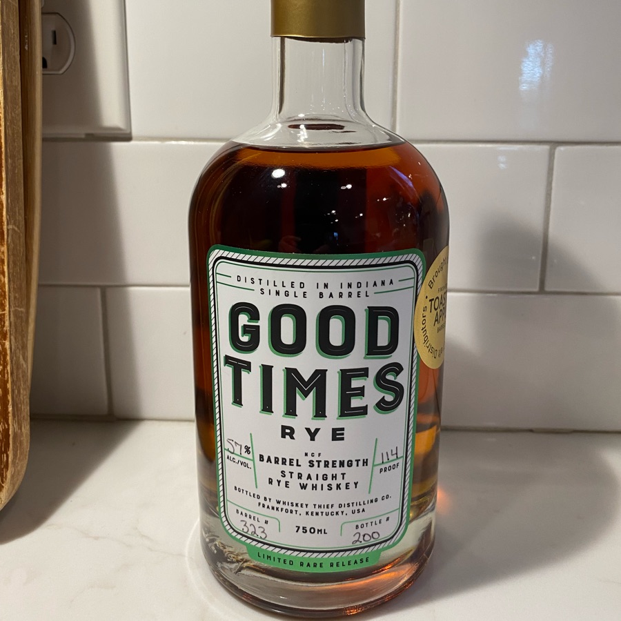 Good Times Barrel Strenght Straight Rye Whiskey finished in Toasted Apple Barrels