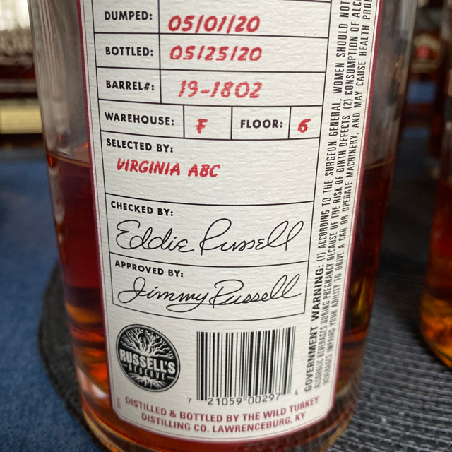 Russell's Reserve Private Barrel Selection Virginia ABC Barrel 19-1802