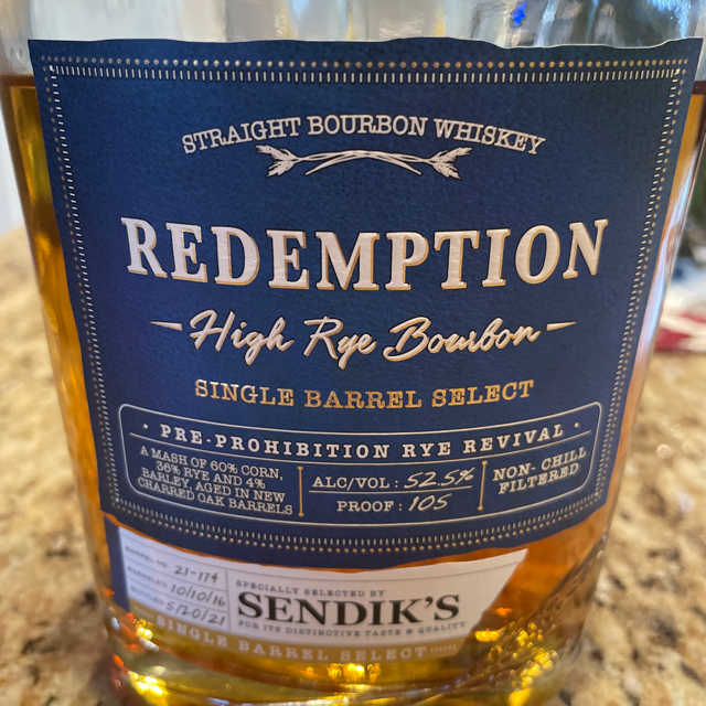 Redemption High Rye Single Barrel Bourbon (Sendiks)