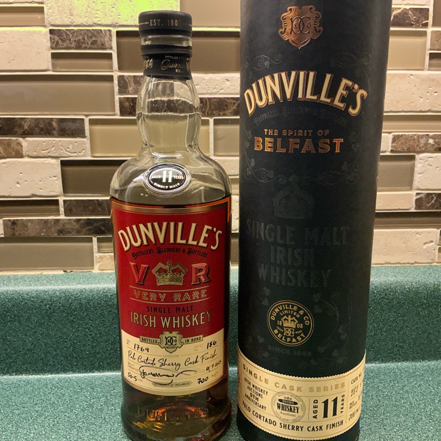 Dunville's Very Rare Palo Cortado Sherry cask Finish Irish Whiskey Auctions 5th Anniversay Edition Cask #1769