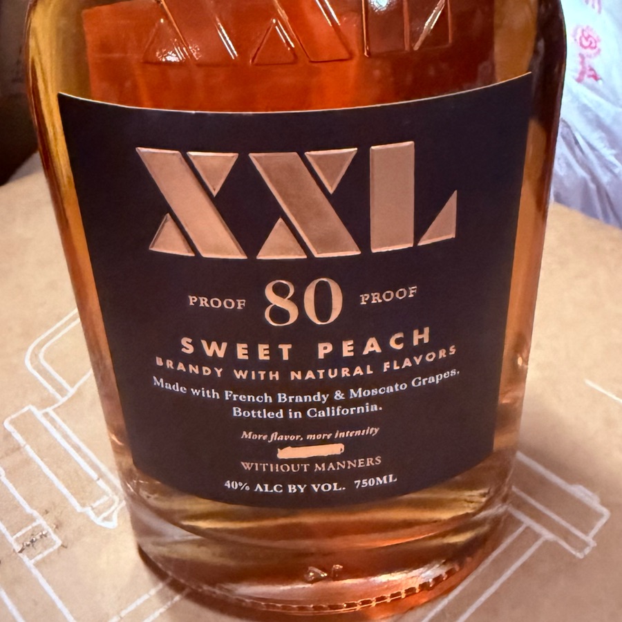 XXL Sweet Peach Brandy - Made with French Brandy and Moscato Grapes 80 Proof