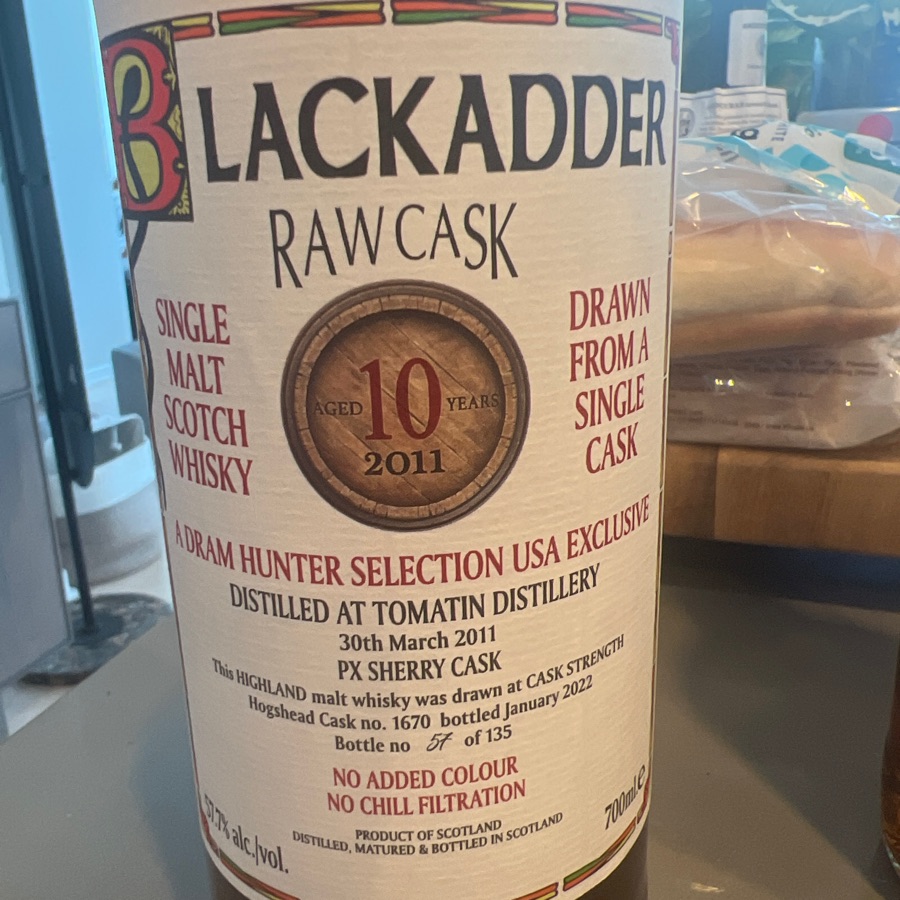 Blackadder Raw Cask 10 Yr Tomatin Distillery A dram Hunter selection US Exclusive