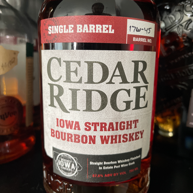 Cedar Ridge Iowa Straight Bourbon Whiskey Single Barrel Finished in Estate Port Wine Cask