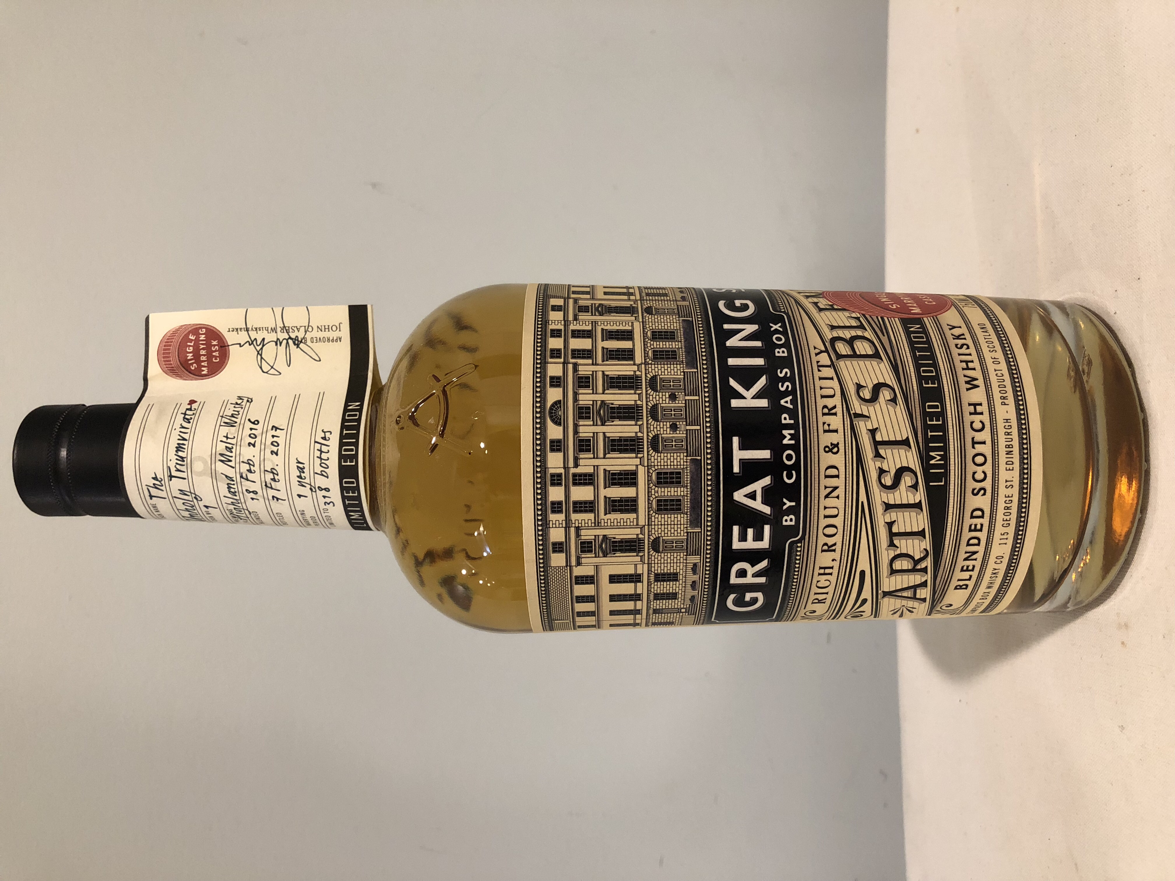Compass Box Great King St Artist's Blend The Unholy Triumvirate Single Marrying Cask #31