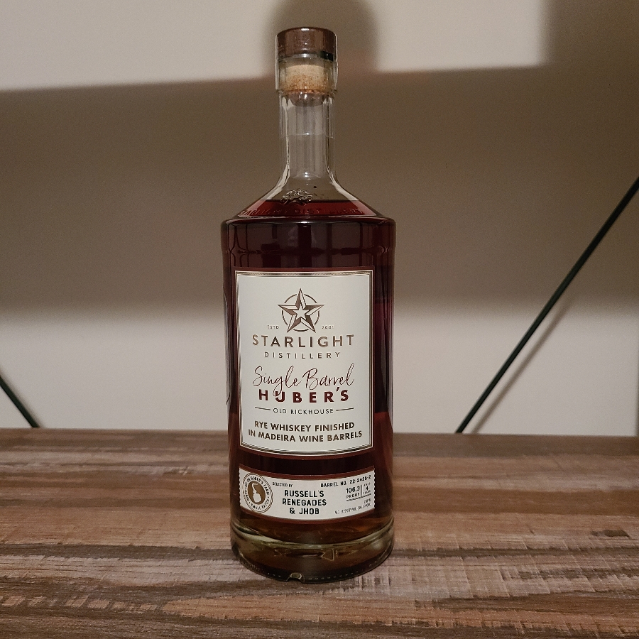 Starlight Carl T. Huber's Single Barrel Huber's Old Rickhouse Rye Finished in Madeira Wine Barrels