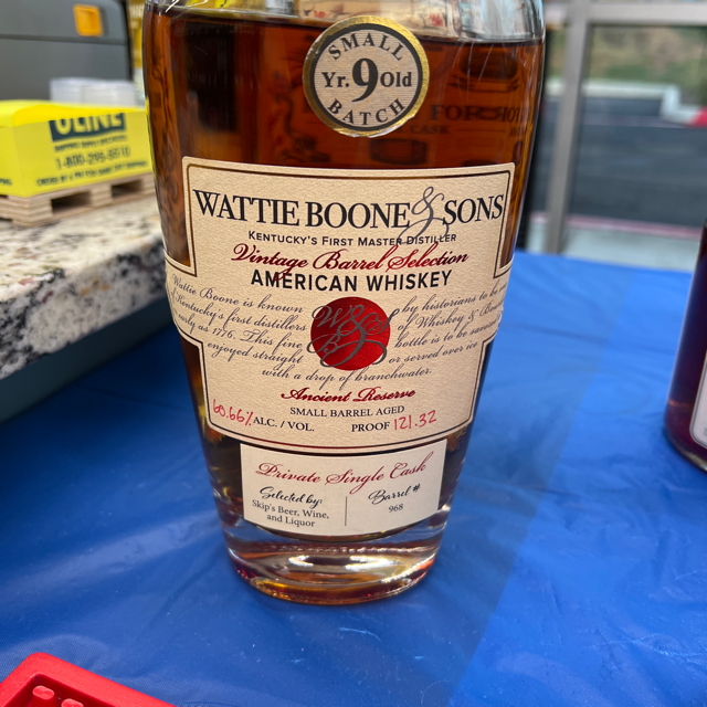 Wattie Boone & Sons Small Batch 9 Yr. Old Batch Private Single Cask (Skip's Liquor Pick Barrel # 968)