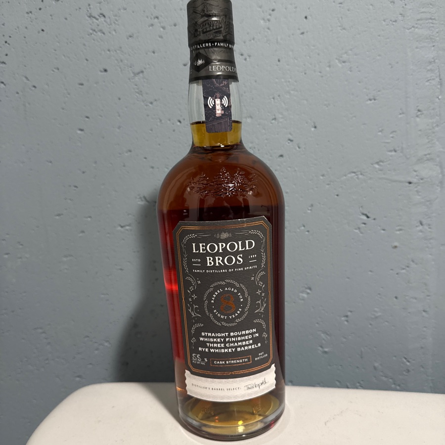 Leopold Brothers 8 Year Straight Bourbon Whiskey Finished in Three Chamber Rye Whiskey Barrels