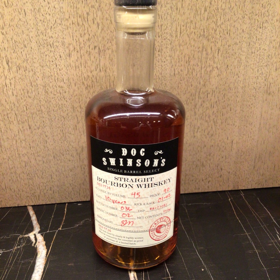 Doc Swinson's 10 Year Single Barrel Select Straight Bourbon