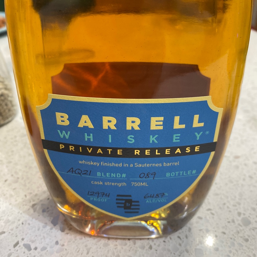 Barrell Whiskey Private Release Whiskey Finished in  a Sauternes Barrel AQ21