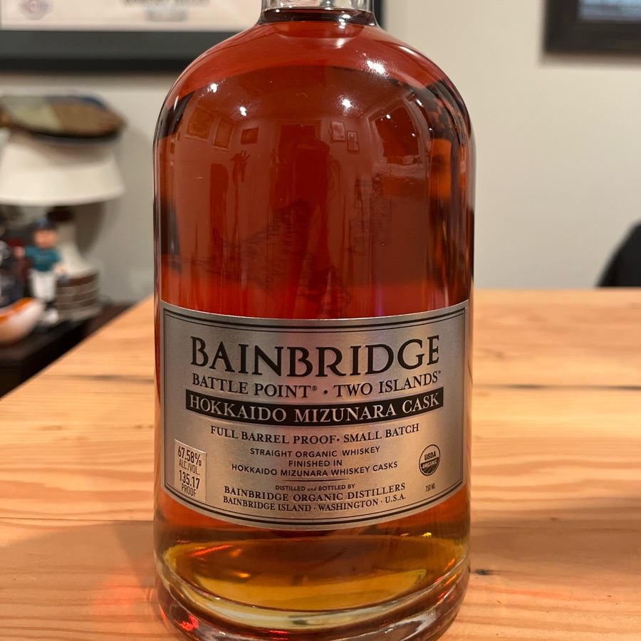 bainbridge battle point two island hokkaido mizunara cask full barrel proof small batch