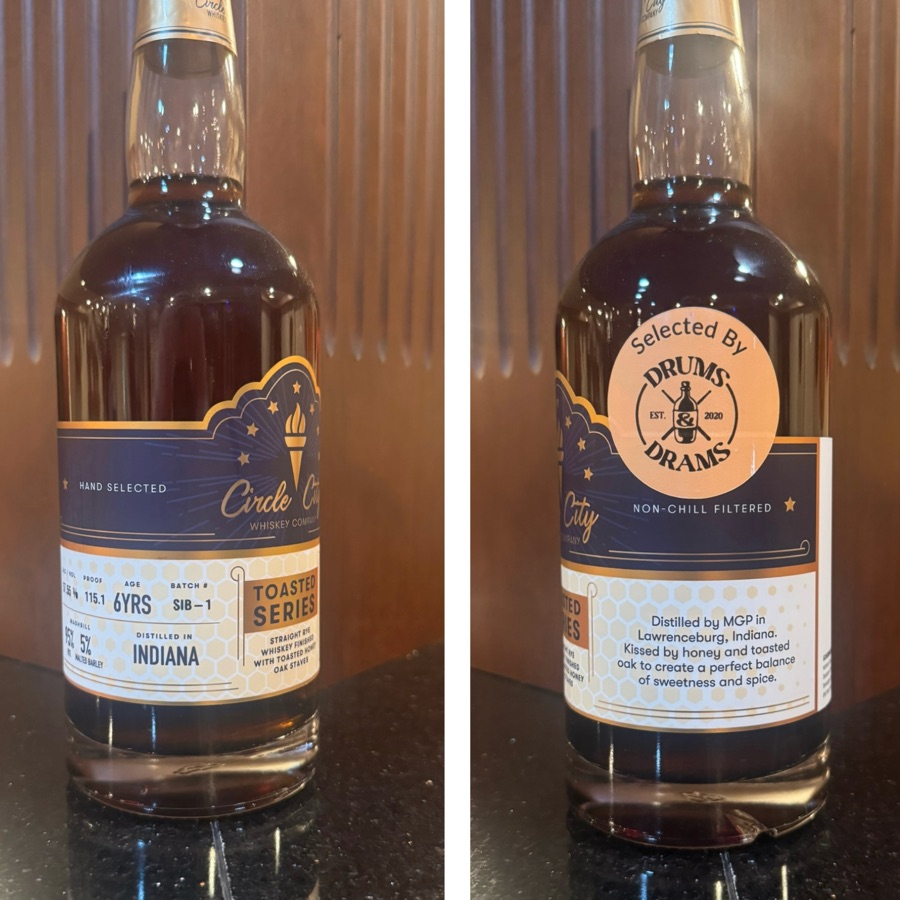 Circle City Straight Rye Finished with Toasted Honey Oak Staves (Drums and Drams SIB-1)