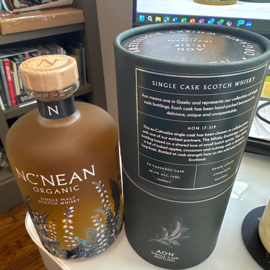 Nc'Nean organic single malt scotch whisky
 AON 17–519 - Whisky Exchange Single Barrel - one of 346 bottles