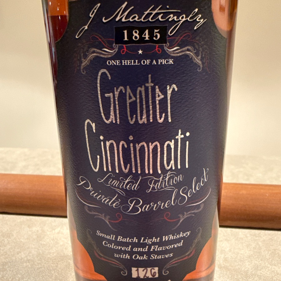 J. Mattingly Greater Cincinnati limited edition, private barrel, select, small batch, light, whiskey, colored and flavored with oak staves