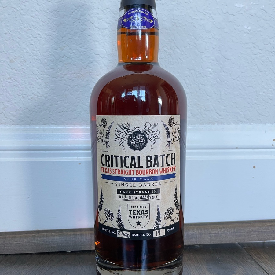 Chapline Critical Batch Texas Strtaight Bourbon Sour Mash Single Barrel