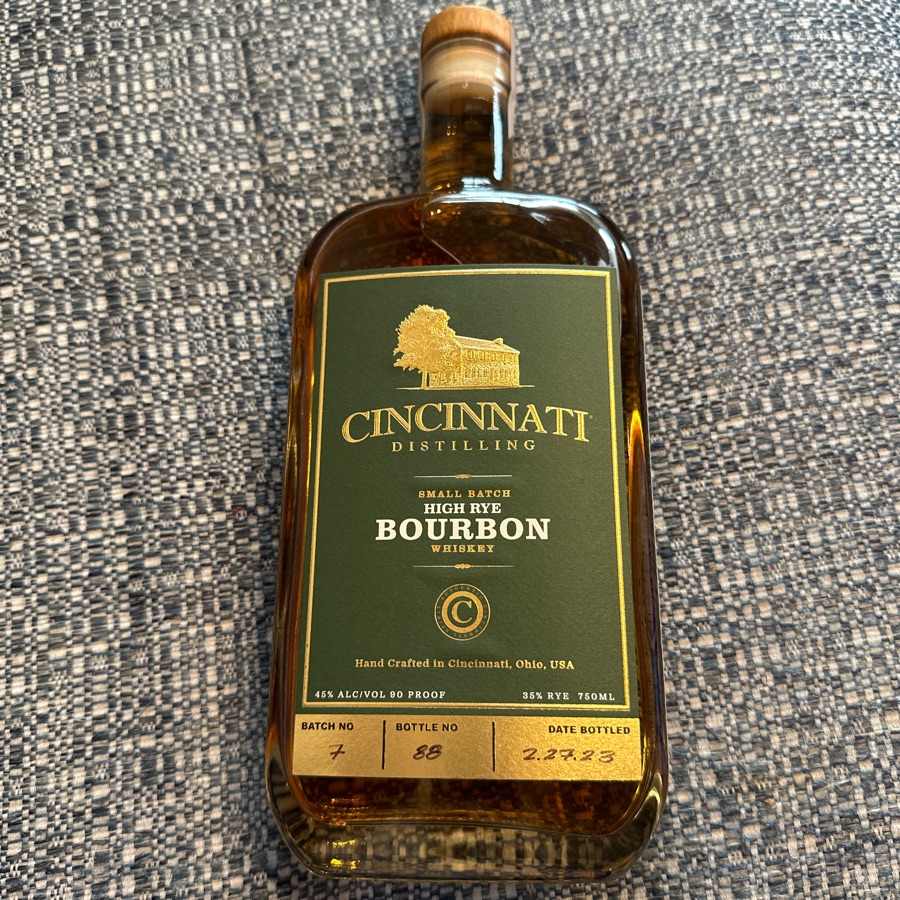 Cincinatti Distilling Small Batch High Rye Burbon Whiskey
