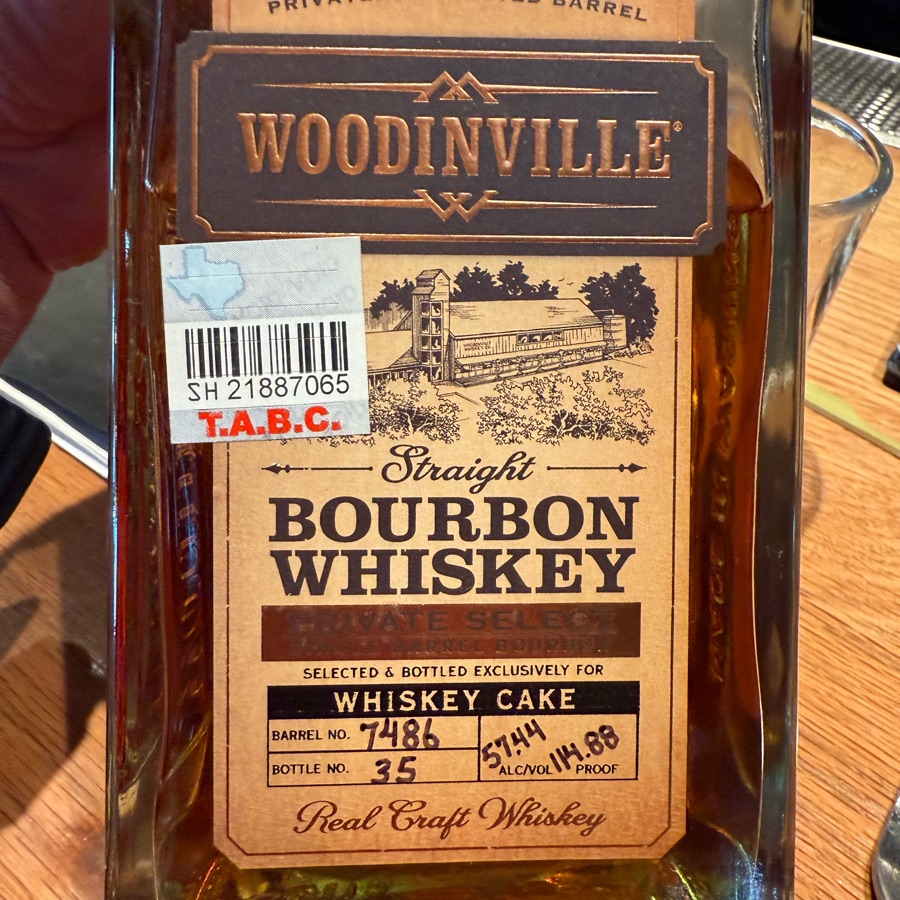Woodinville Straight Bourbon Whiskey Private Select Single Barrel Bourbon Selected & Bottled Exclusively For Whiskey Cake (Barrel No. 7486)