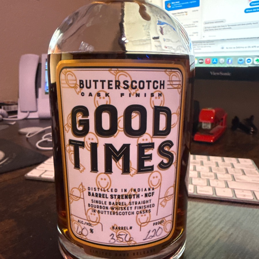 Good Times Butterscotch Cask Finish Barrel Strength NCF Single Barrel Straight Bourbon Whiskey Finished In Butterscotch Casks Limited Rare Release (Barrel # 356)
