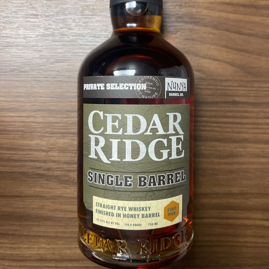 Cedar Ridge Single Barrel Straight Rye Whiskey Finished In Honey Barrel