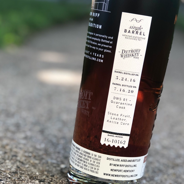 New Riff Single Barrel - Detroit Whiskey Society Barrel Pick