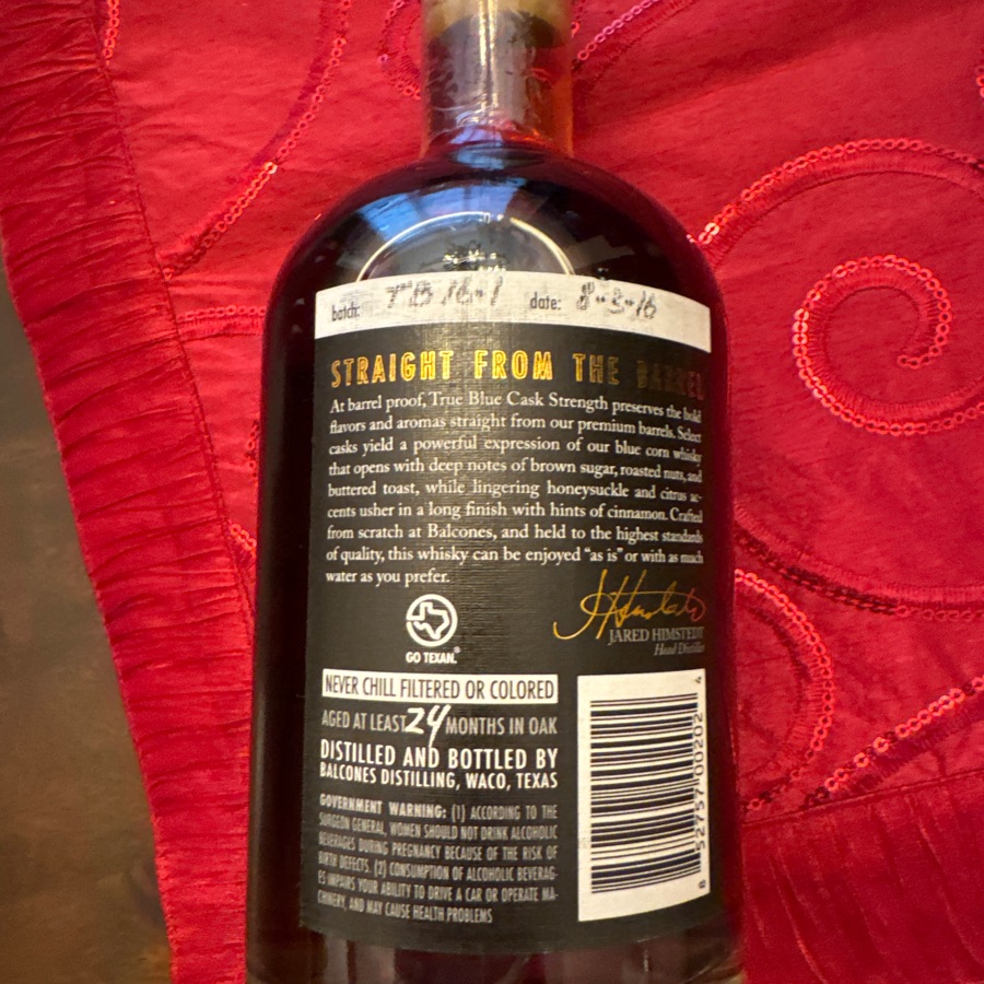 Balcones True Blue Cask Strength - TB16-1 - 8/3/16