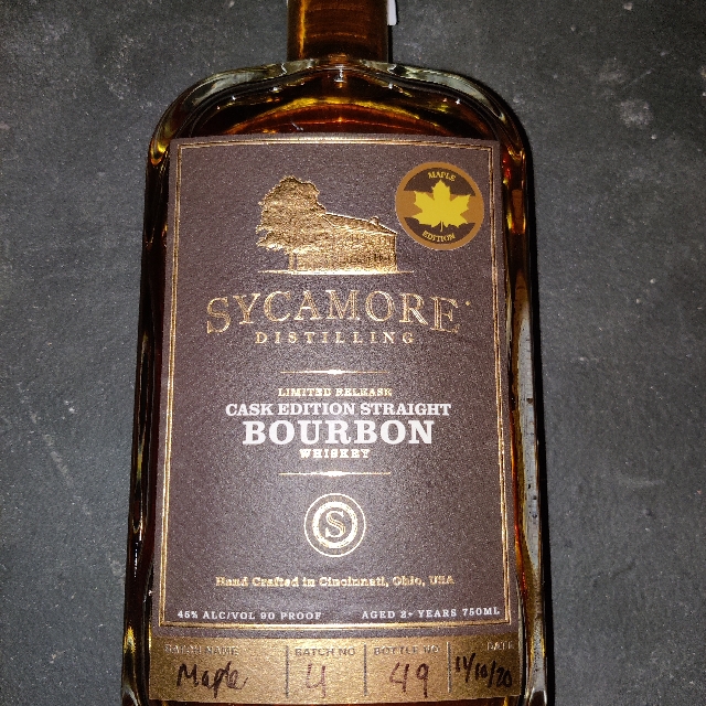 Sycamore Distilling Maple Cask Edition Straight Bourbon