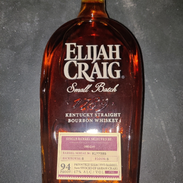 Elijah Craig Small Batch Single Barrel OHLQ #5 (SN 6177383, Rickhouse S, Floor 5)