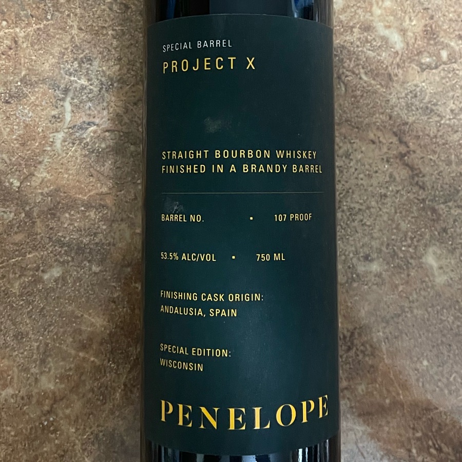 Penelope Project X Straight Bourbon Whiskey Finished In A Brandy Barrel - Wisconsin Special Edition