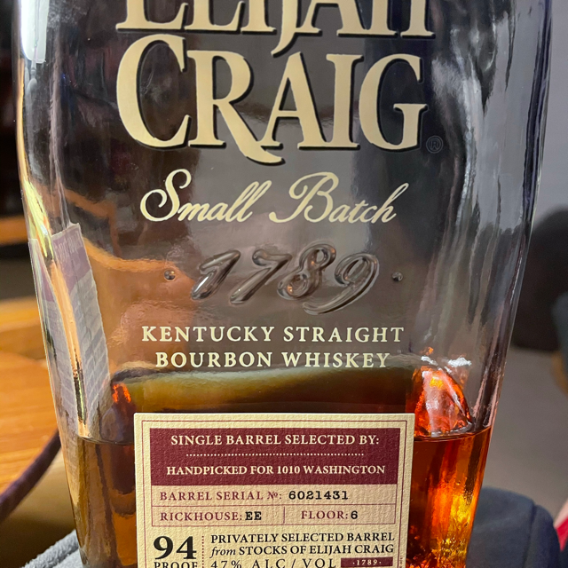 Elijah Craig small batch single barrel 1010 Washington pick