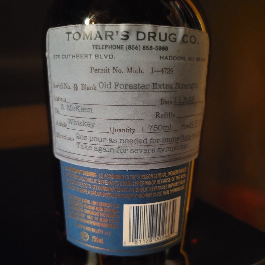 Old Forester Single Barrel I8 "Tomar's Drug Co." Pick