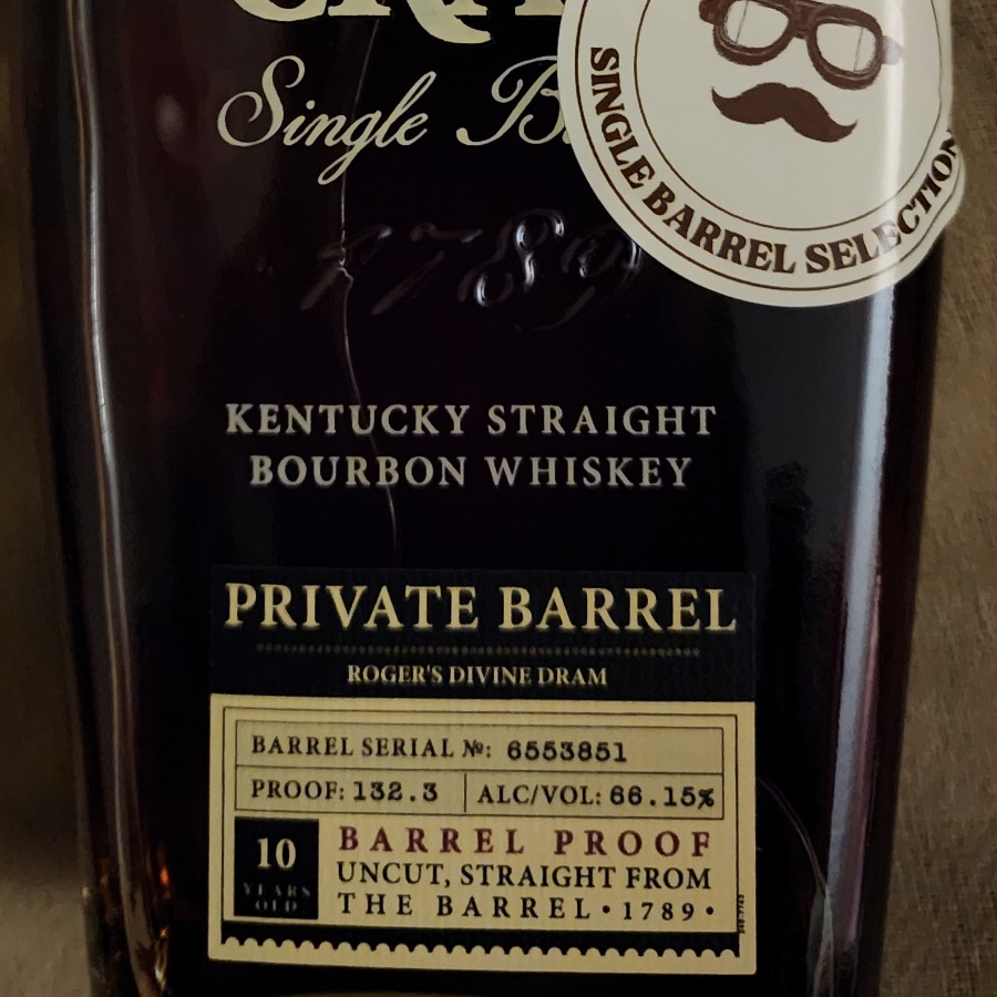 Elijah Craig Single Barrel Kentucky Straight Bourbon Whiskey Private Barrel "Roger's Divine Dram,"  Barrel Serials  No:6553851