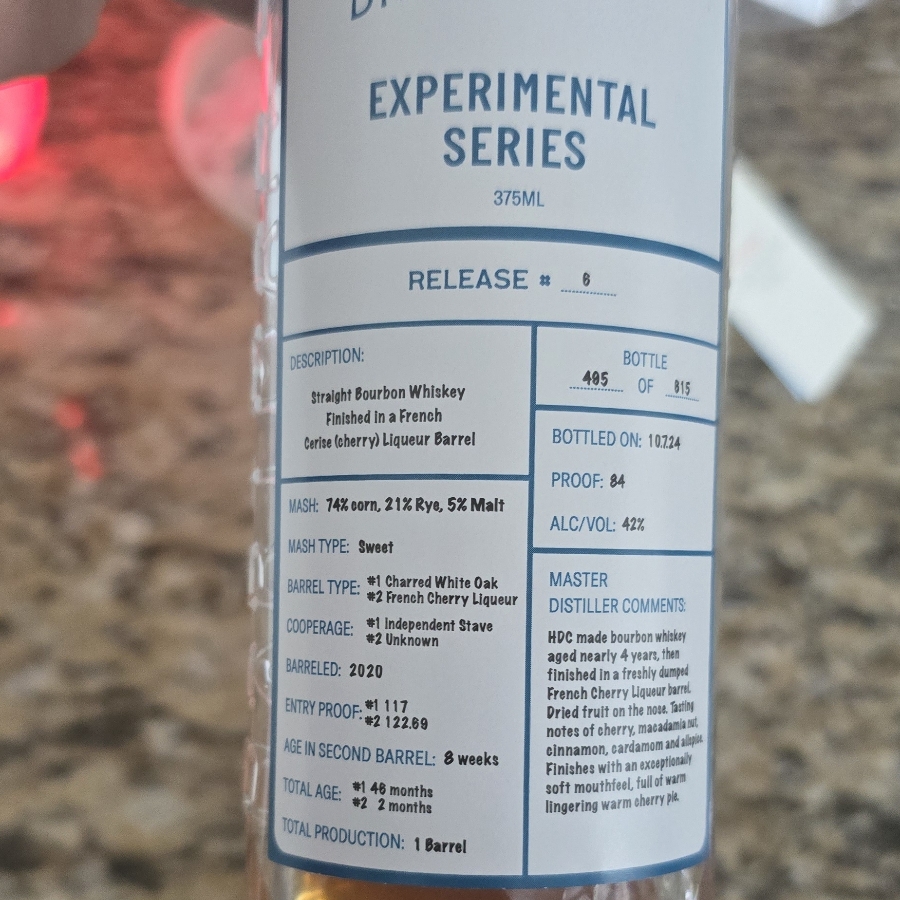 Hartman's Experimental Series 6 (Straight bourbon finished in French cerise liqueur barrel)