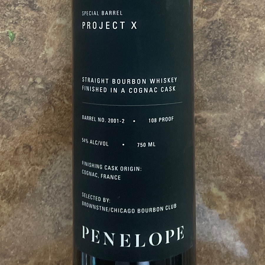 Penelope Project X Straight Bourbon Whiskey - Finished in a Cognac Cask - Brownstne/Chicago Bourbon Clue