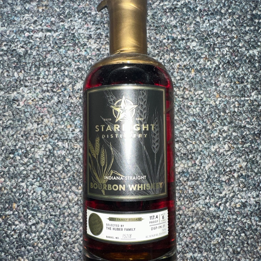 Starlight Bourbon Whiskey Selected by the Huber Family Barrel 15218 Founders Day