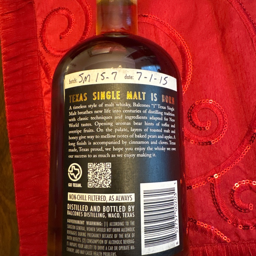 Balcones Texas Single Malt Whisky - SM15-7 - 7/1/15
