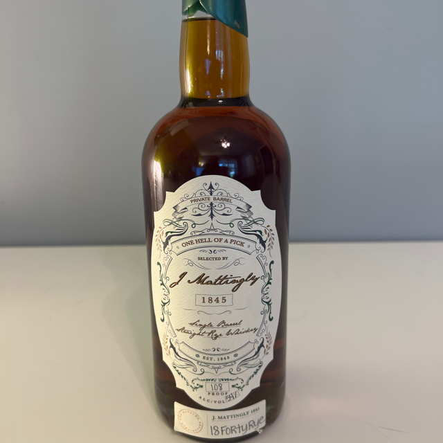 J. Mattingly 1845 Single Barrel Straight Rye "18Forty Rye"