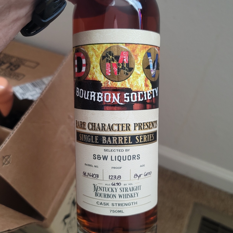 Rare Character Single Barrel Cask Strength Kentucky Straight Bourbon Whiskey (S&W Store Pick, Barrel # GLN-103, DMV Label)