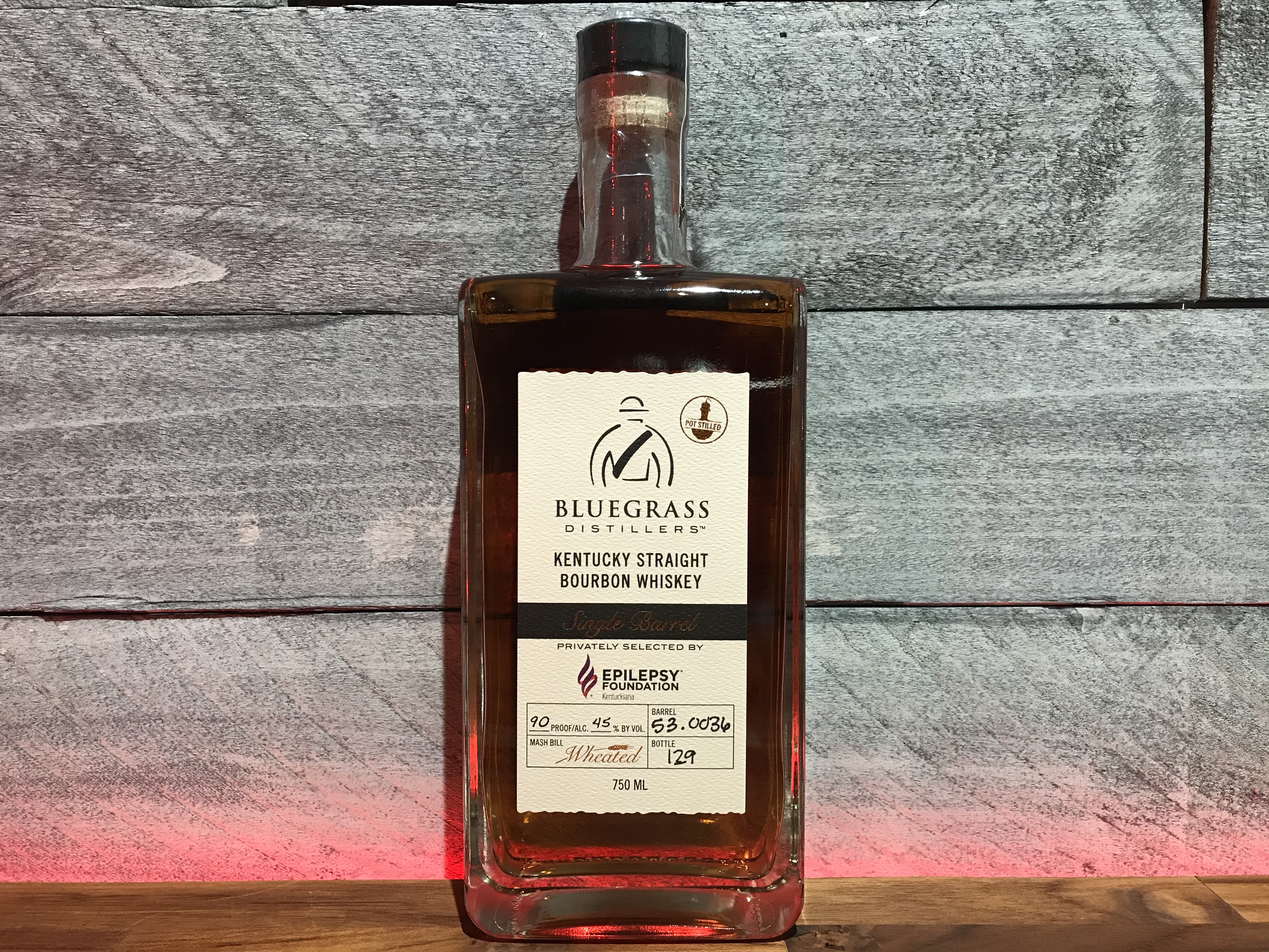 Bluegrass Distillers KY Straight Bourbon Single Barrel Privately selected Epilepsy Foundation, Wheated