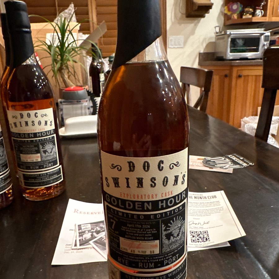 Doc Swinson's Golden Hour Exploratory Cask Straight Rye Whiskey Finished in Rum and Port Casks