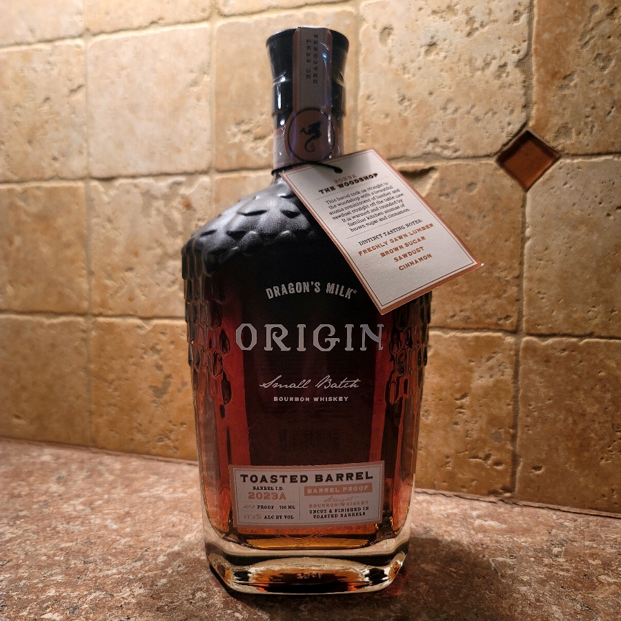 Dragon's Milk Origin Small Batch Bourbon Whiskey, Toasted Single Barrel, Barrel Proof Straight Bourbon Whisky, Barrel I.D. 2023A, Alias: "The Woodshop"