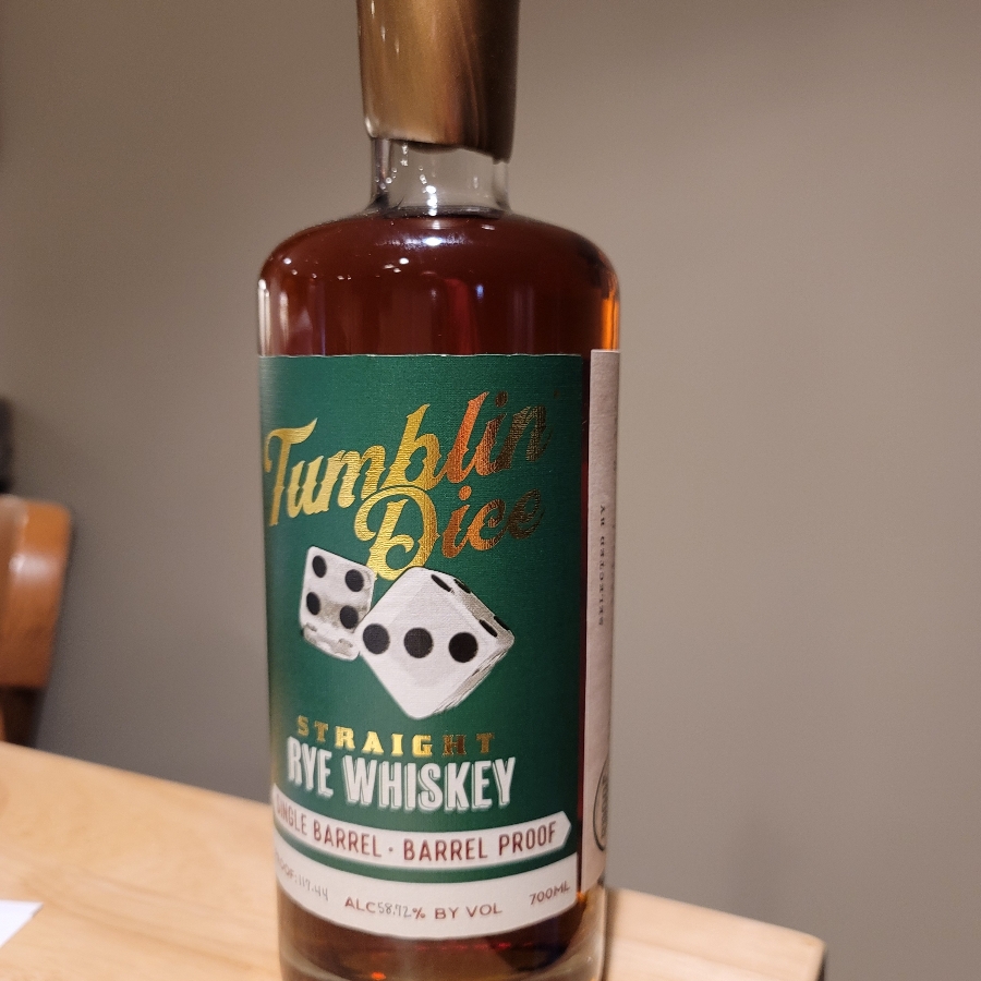 Tumblin' Dice Straight Rye Whiskey Single Barrel Barrel Proof