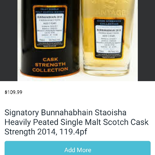 Signatory Bunnahabhain Staoisha Heavily Peated Single Malt Scotch Cask Strength 2014