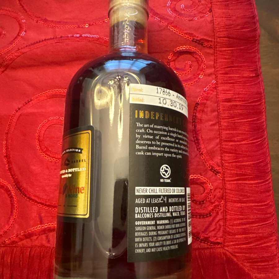 Balcones True Blue Cask Strength Single Barrel - Total Wine Pick - Barrel 17866 a 10/30/19