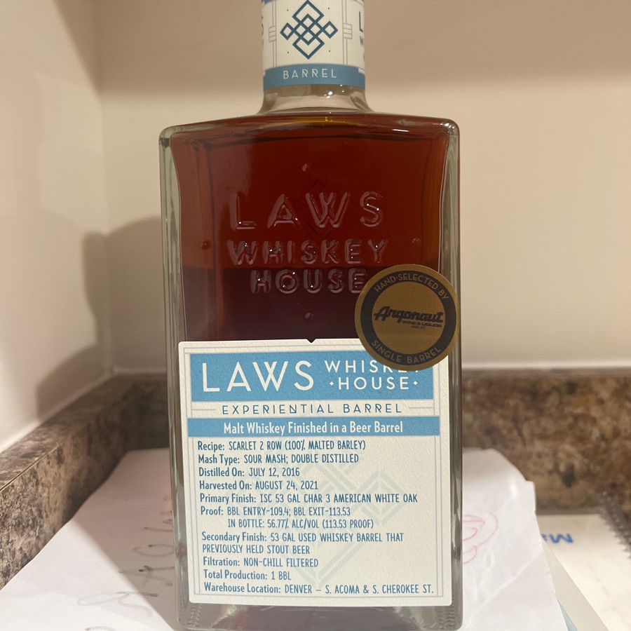 Laws Malt Whiskey Finished in a Stout Beer Barrel (Experimental Barrel)