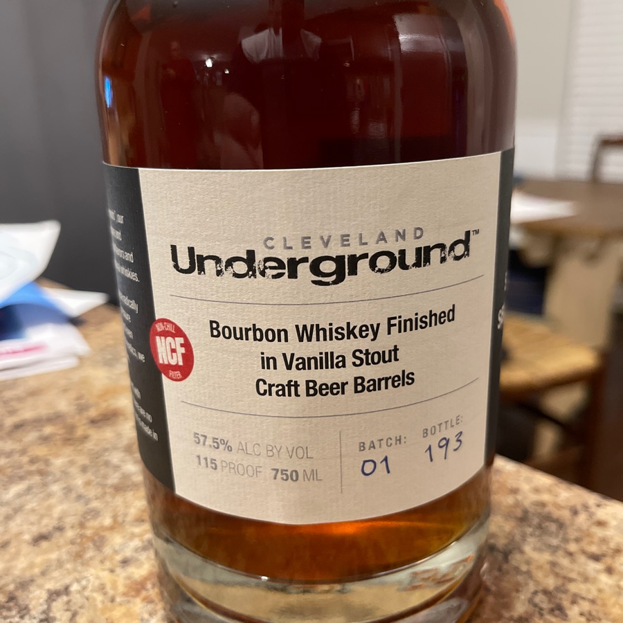 Cleveland Underground Bourbon Whiskey Finished in Vanilla Stout Craft Beer Barrels