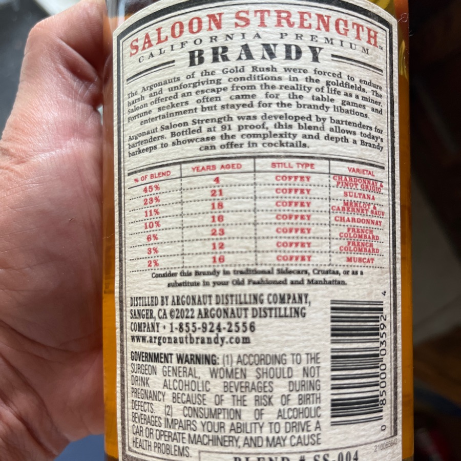 Argonaut Saloon strength brandy
